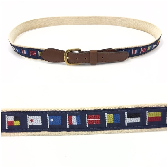 Zep Pro Mens Nautocal Code Flag Belt Size 44 Leather Brass Buckle Made In USA - Picture 12 of 12